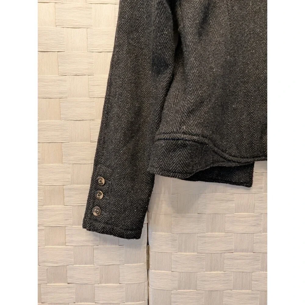 Free People Charcoal Herringbone Wool Blend Puff‎ Shoulder Blazer Jacket Gray